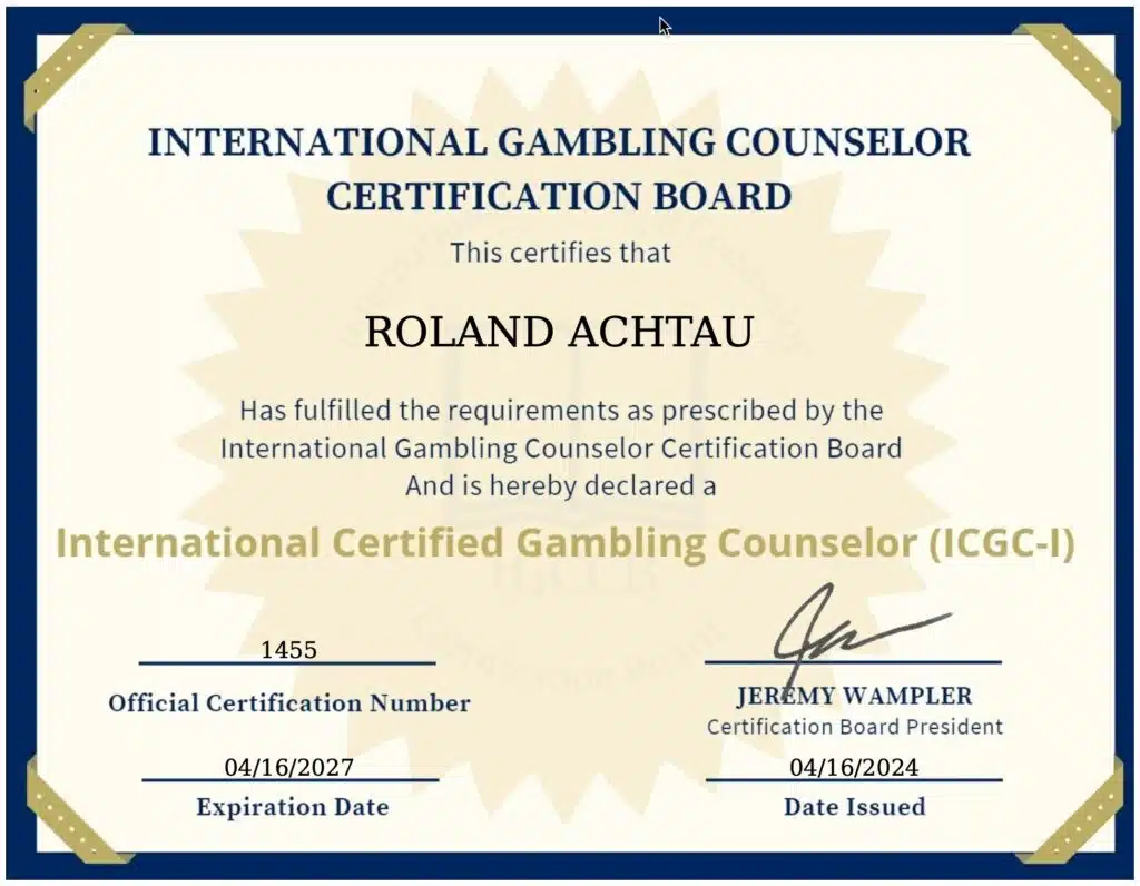 international gambling counselor certification board - Roland Achtau